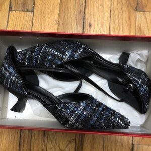 Sparkly Blue Tweed Evening Shoe Size 7-1/2M